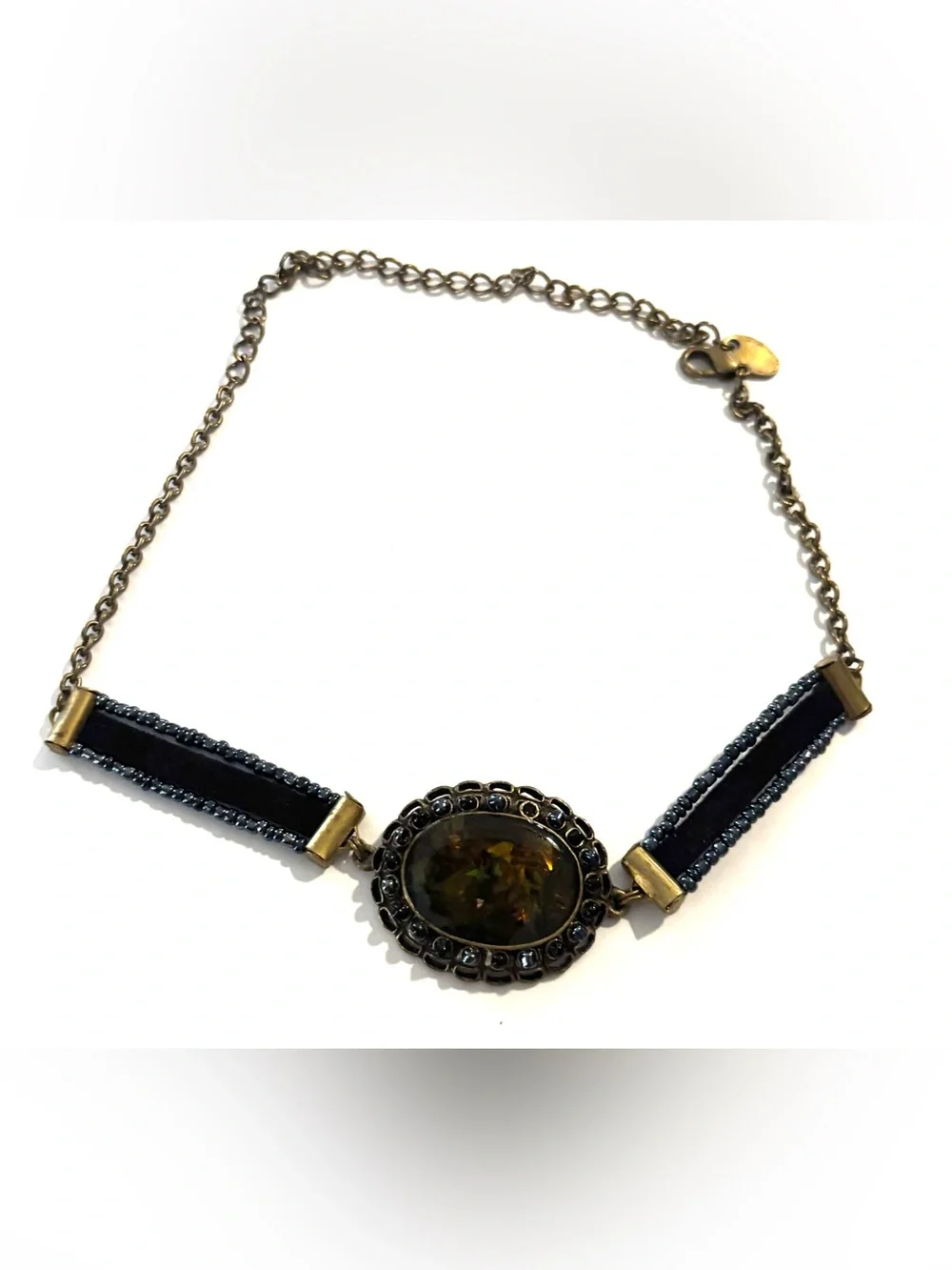 Vintage Black and Gold Oval Stone Choker Necklace